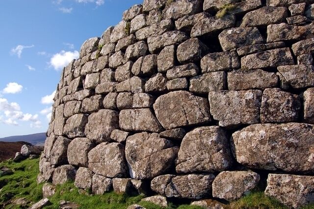 Iron Age wall A close view of part of the outer wall of Dun Hallin. The wall is 4m tall.
