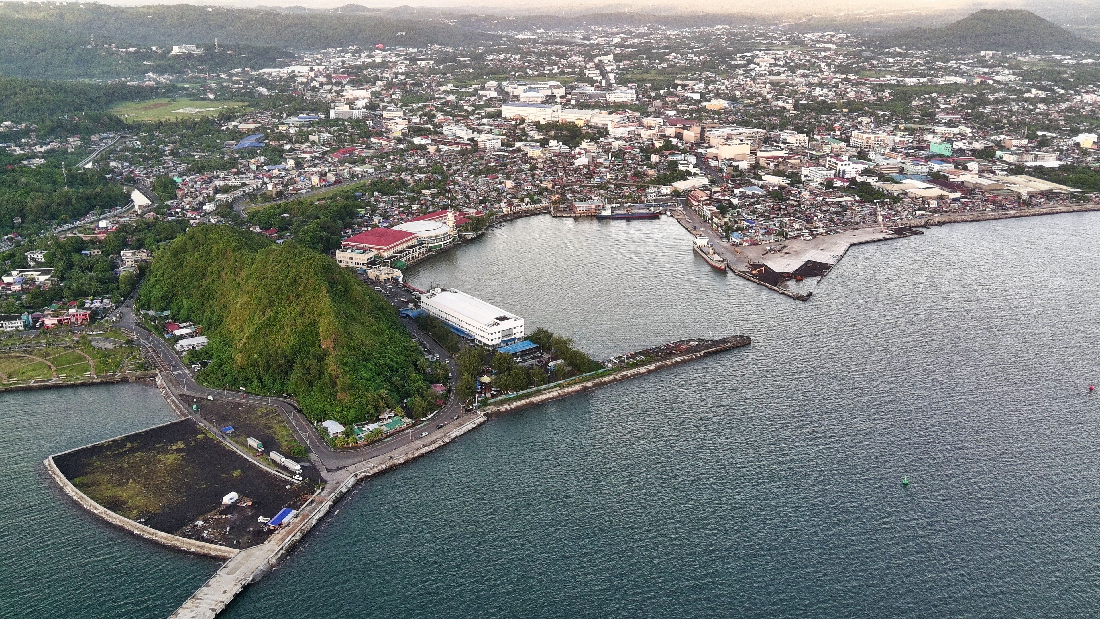 Embarcadero Legazpi City Port costal Panorama and sleeping lion with a mayon volcano view in albay Philippines