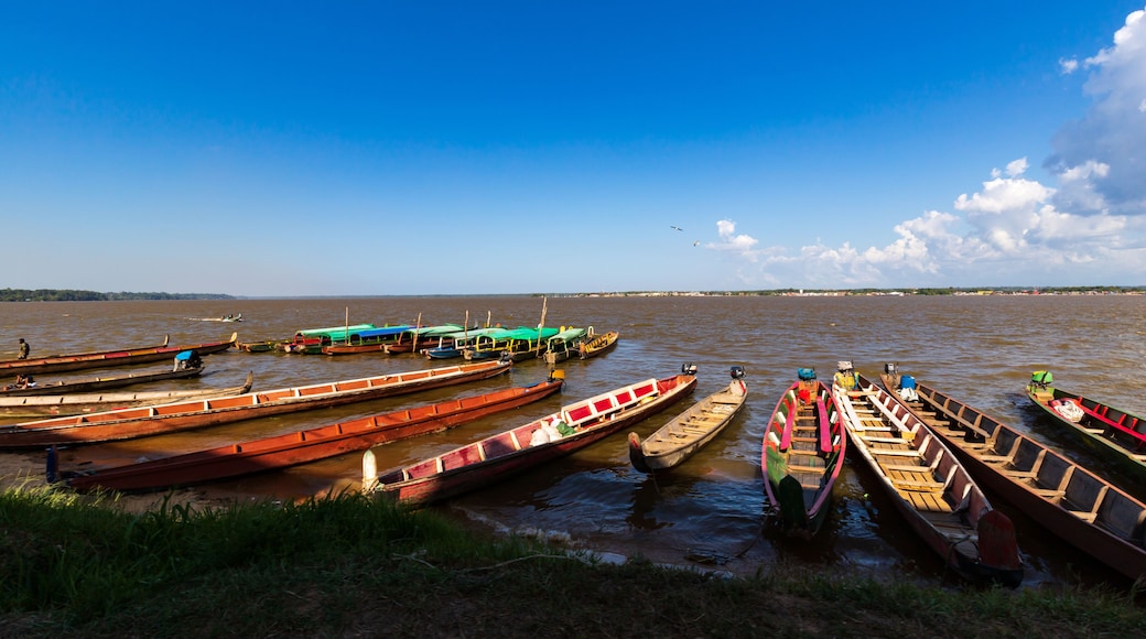 Colorful Small Wooden Ferry Boats At The Suriname French Guiana Border In Albina