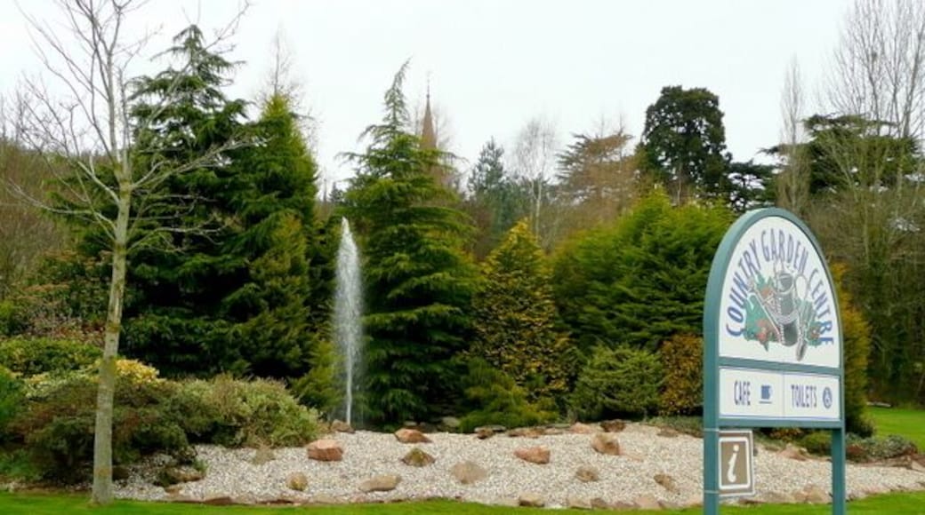 Fountain and planting The attractively landscaped entrance of the Country Garden Centre at Huntley is a pleasant feature by the A40 heading towards Ross-on-Wye. The top of Huntley church spire can be seen over the trees.