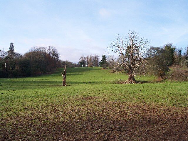 Parkland in the Grounds of Huntley Manor. Looking west, up hill from a position near Northend Farm