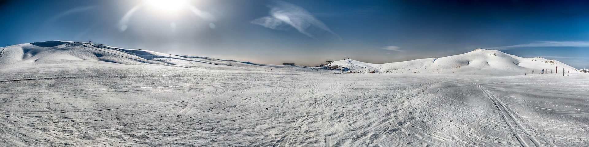Scenic winter landscape with snow covered mountains, Campocatino, Italy