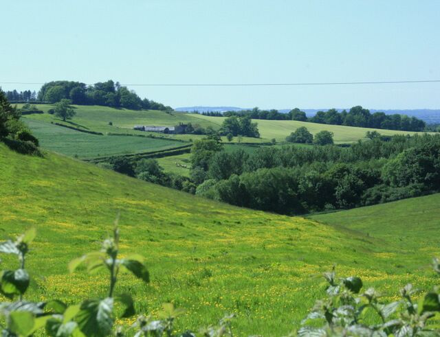 At the head of a valley near Maiden Bradley In the original image it is possible to see Cranmore Tower ST6745 with its attendant radio masts.