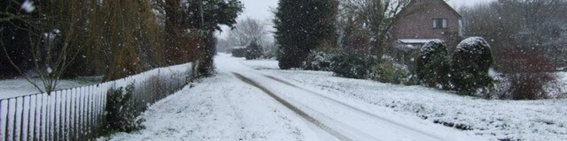 Snow on Pettaugh Lane Taken from the drive of Elm Tree Farm