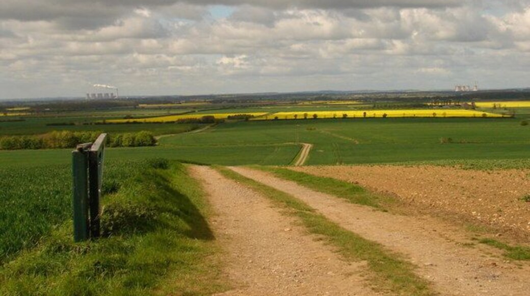 Open view The field gate opens up the wide expanse below. The two power stations on the horizon are West Burton to the right and Cottam to the left.