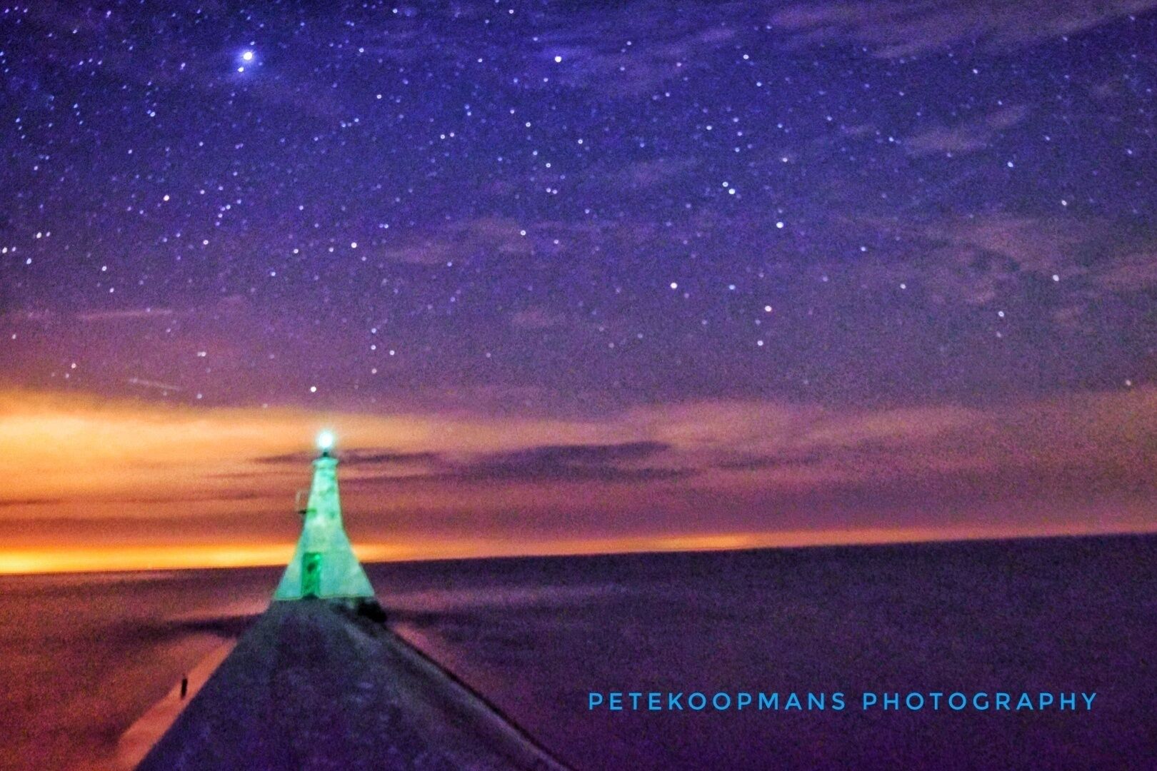 A nightscape of the lighthouse in Erieau , Ont.