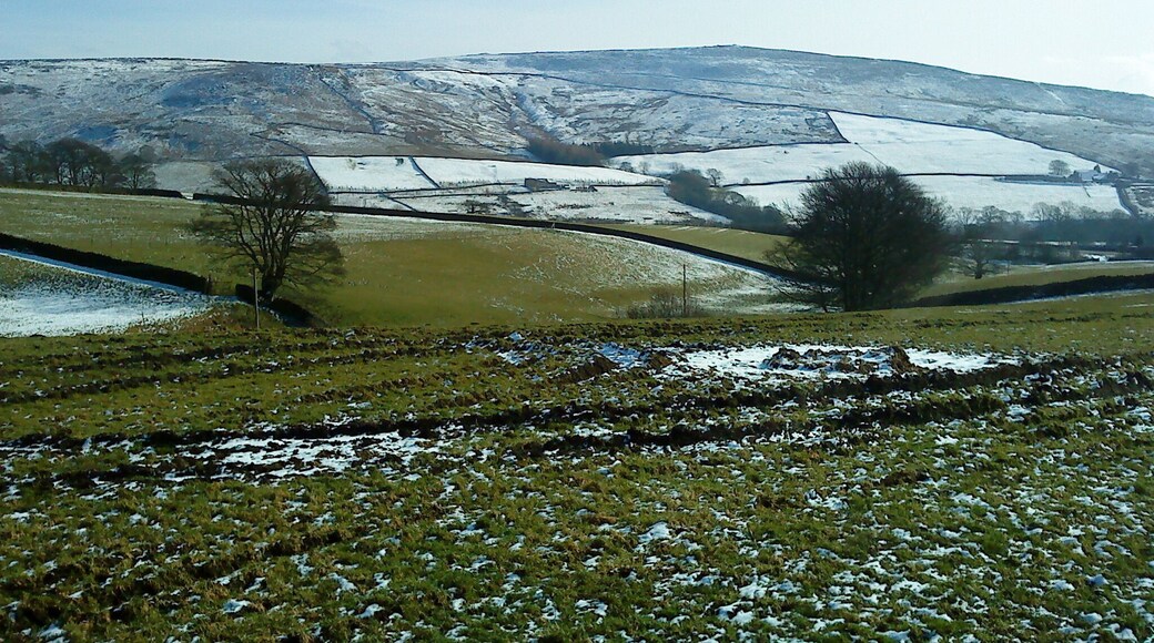 View from Low House Farm Although only 3 fields away, the A59 trunk road can niether be heard or seen from this point. In the distance is Beamsley Beacon covered in a dusting of snow.