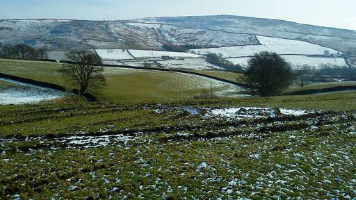View from Low House Farm Although only 3 fields away, the A59 trunk road can niether be heard or seen from this point. In the distance is Beamsley Beacon covered in a dusting of snow.