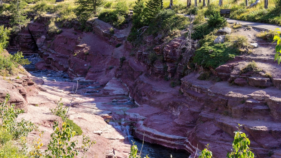 A canyon with a river flowing through it, surrounded by rocky cliffs and sparse vegetation.