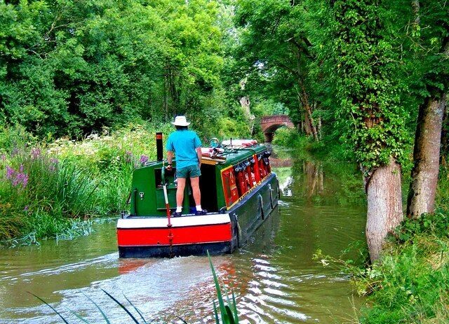 "Zachariah Keppel" heading towards Brewhurst Bridge, Wey & Arun Canal. The Wey & Arun Canal Trust's trip boat is heading towards Brewhurst Bridge, which can be seen in the far distance. 1436679.