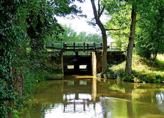 Brewhurst Lock with lower gates closed, Wey & Arun Canal This working lock is on the navigable section of the canal. 1436669.