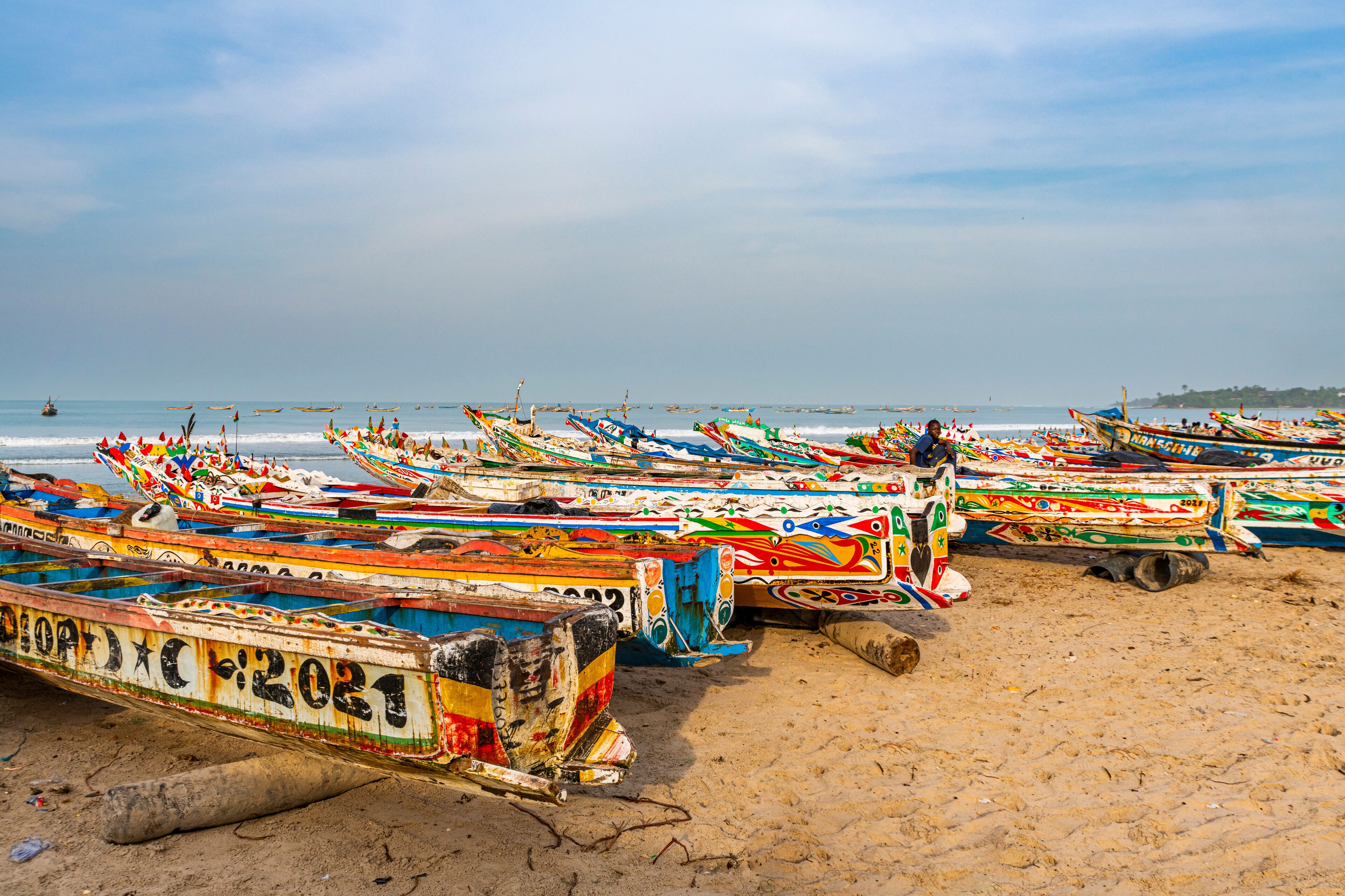 Colourful fishing boats, Cap Skirring, Casamance, Senegal