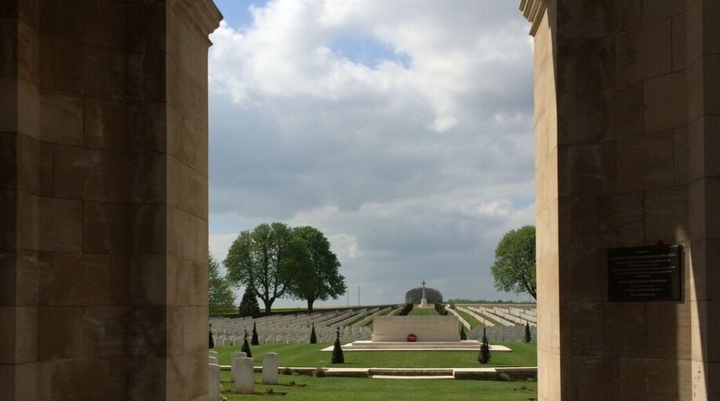 Through the memorial arch.