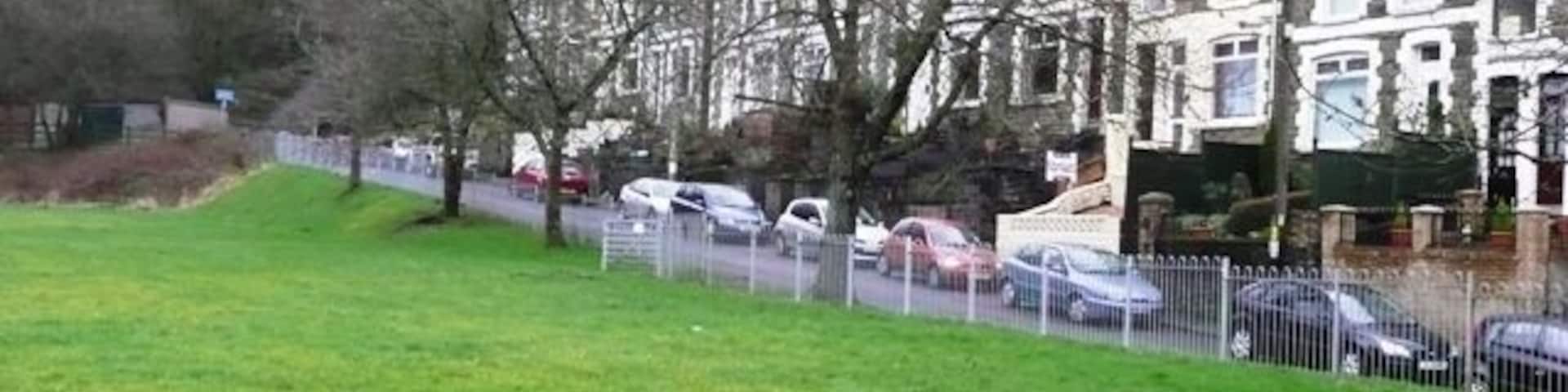 Six Bells recreation ground On of the few flat areas in this village. Cwm Nant-y-groes can be seen to the left. The square goes halfway up this valley.
