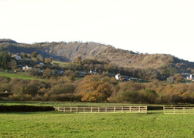 Cilyrychen quarry at Llandyie. This is the view of the biggest quarry at Llandybie as seen from the southeast on the road to Trapp.