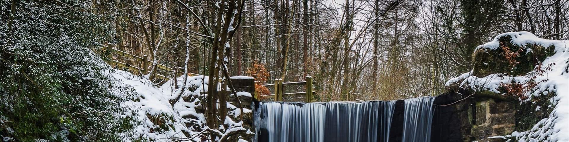 Stunning forest walk from Nant mill visitor centre. We have been here a few times but on this occasion it was thick snow. To find this Waterfall just follow the flow of the river down through the forest, some other nice spots along the way too. Great for dogs here.