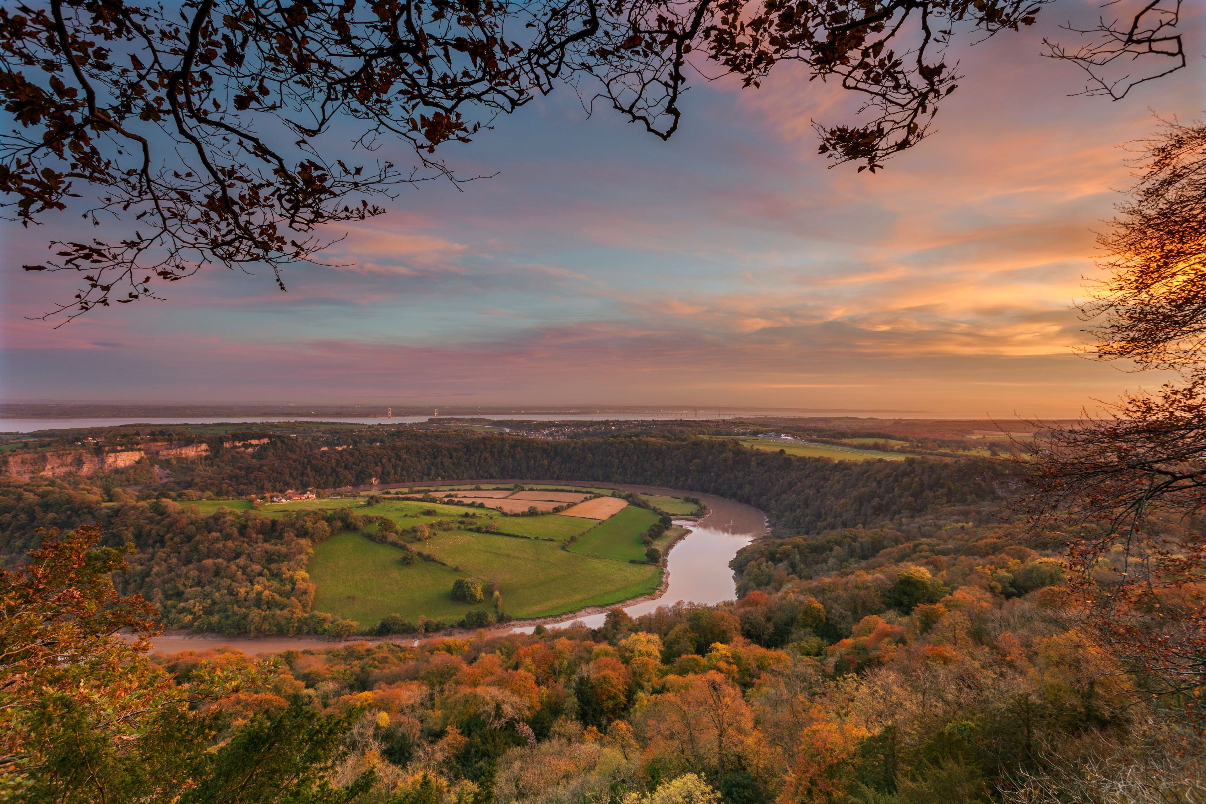 Upper Wyndcliff, River Wye and Severn Estuary, Wye Valley, Monmouthshire, Wales