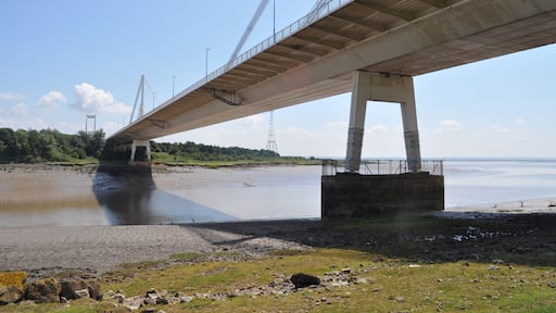 The Wye Bridge section of the Severn Bridge spans the River Severn between South Gloucestershire, England, and Monmouthshire in South Wales,