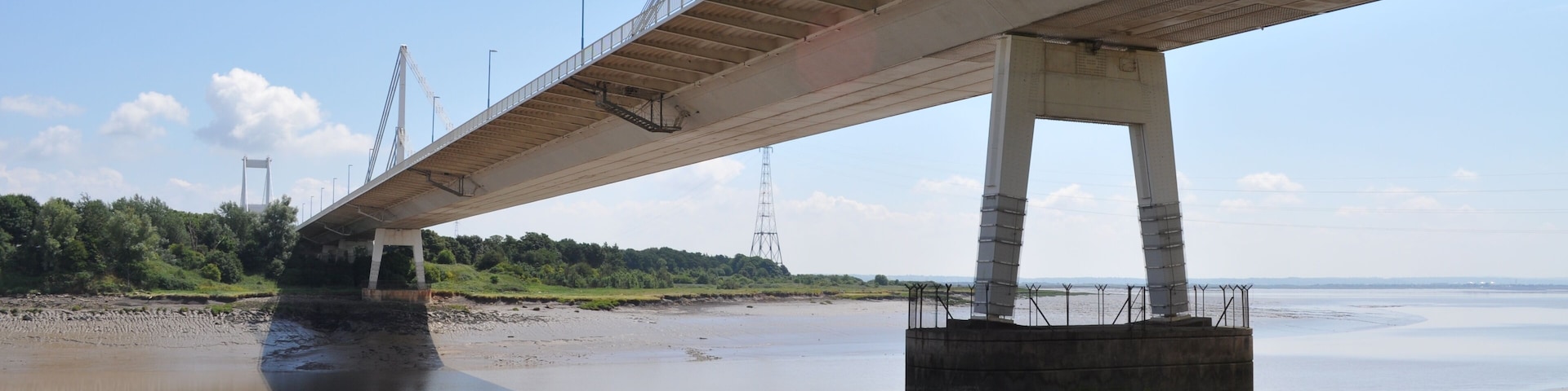 The Wye Bridge section of the Severn Bridge spans the River Severn between South Gloucestershire, England, and Monmouthshire in South Wales,