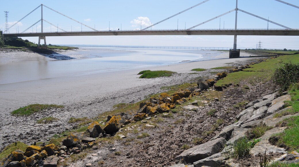 The Severn Bridge spans the River Severn between South Gloucestershire, England, and Monmouthshire in South Wales,