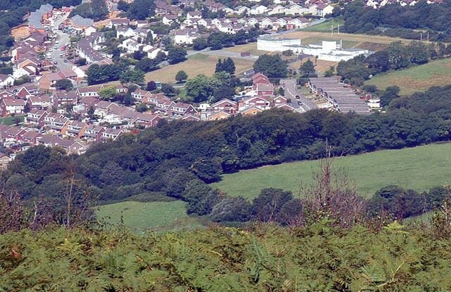 Baglan. Looking North West towards the upper village and school from the slopes of Mynydd Dinas. (grid ref changed by moderator)