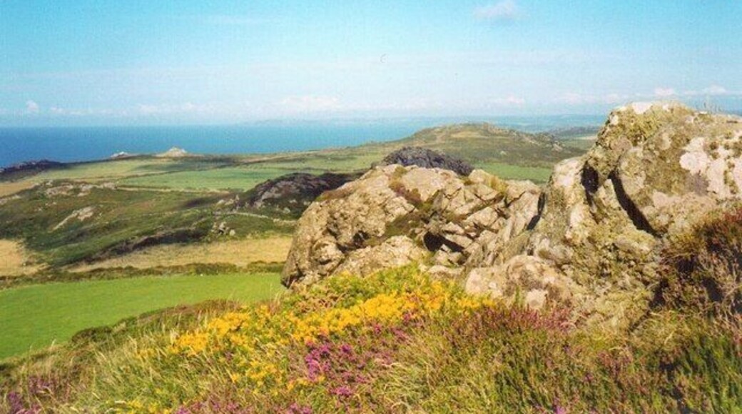 Garn Fawr summit looking north. The rocky little hill of Garn Fawr is carpeted with heather and gorse in summer and offers panoramic views of the North Pembrokeshire coast.