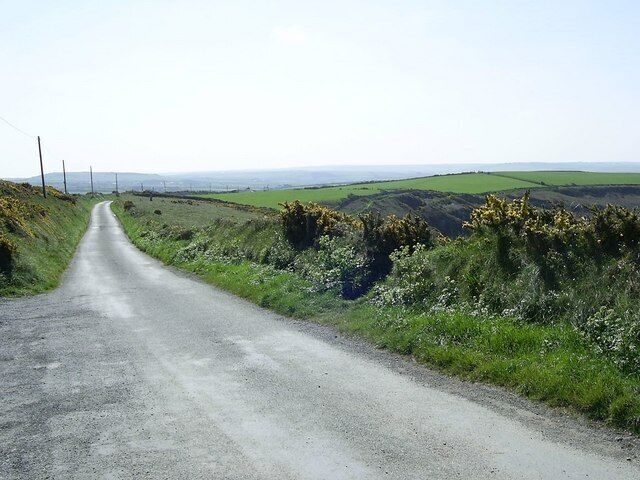 Minor road to Trefasser Viewed near Pwll Deri from a small car park alongside the minor road.