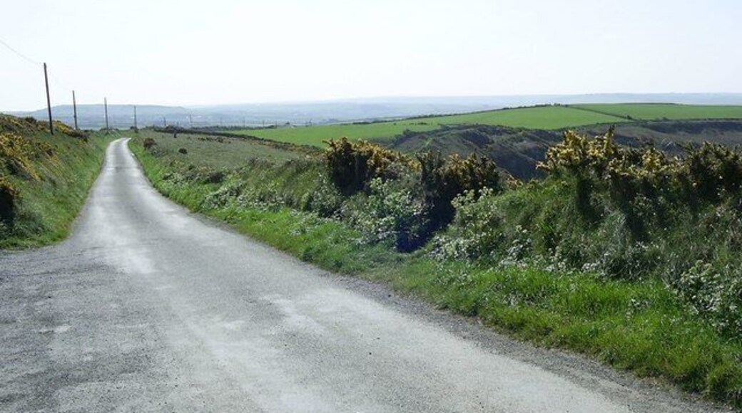 Minor road to Trefasser Viewed near Pwll Deri from a small car park alongside the minor road.