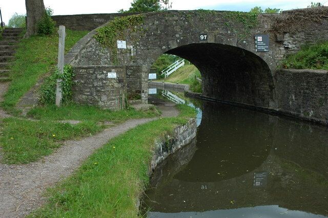 Bridge 97, Monmouthshire and Brecon Canal Bridge 97 at Govilon Wharf on the Monmouthshire and Brecon Canal.