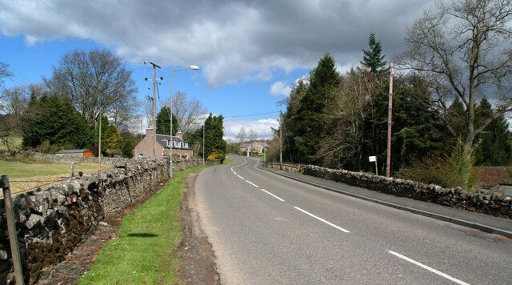 Bonchester Bridge North end of Bonchester Bridge looking towards the War Memorial at the junction of the B6357 with the A6088.