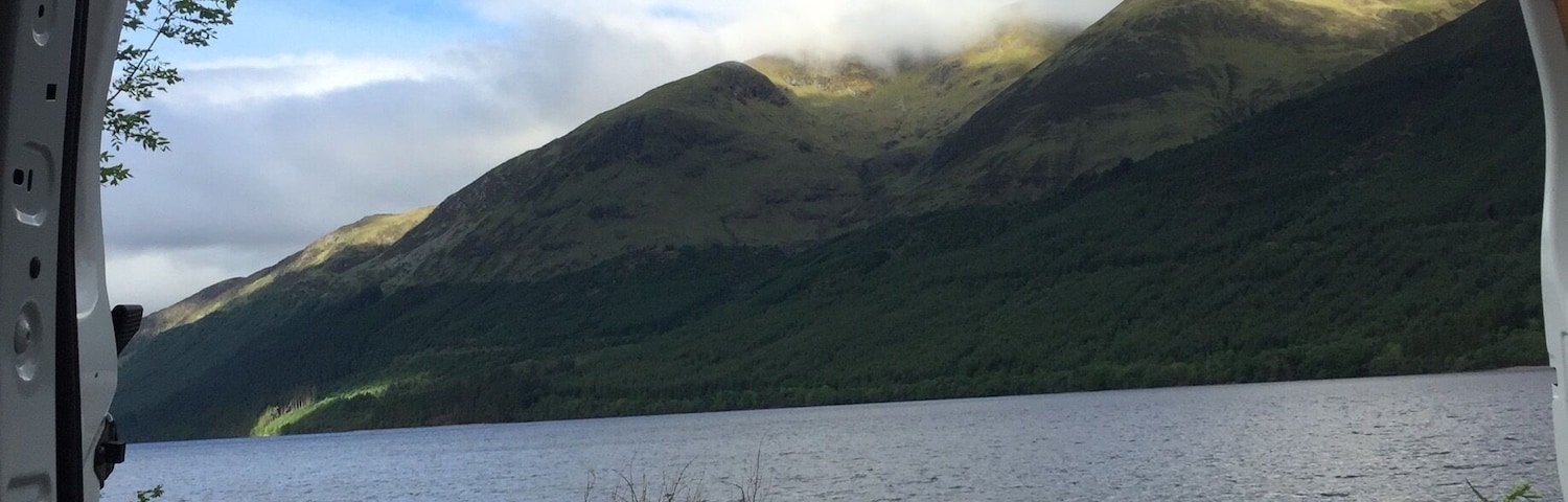 #view #car #mountains #earlymorning