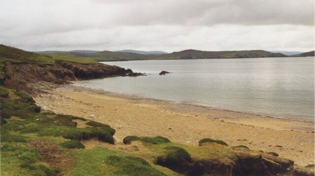 Sandy beach on Muckle Roe overlooking Swarbacks Minn
