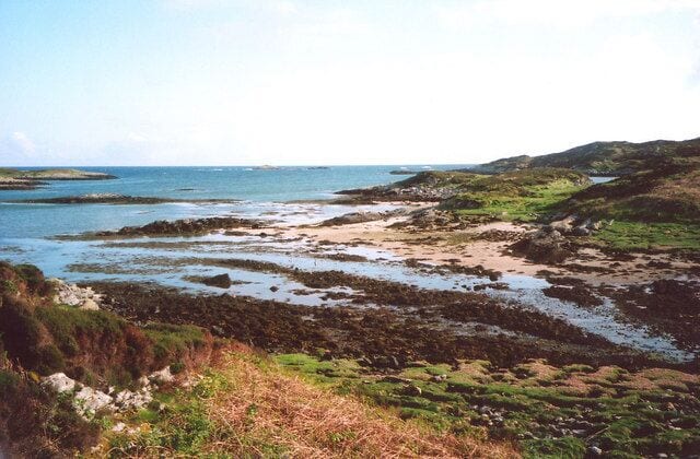 Coast to the south west of Coll's pier Coastal scenery around the northern fringes of the channel Caolas an Eilein, as seen at a fairly high tide.
