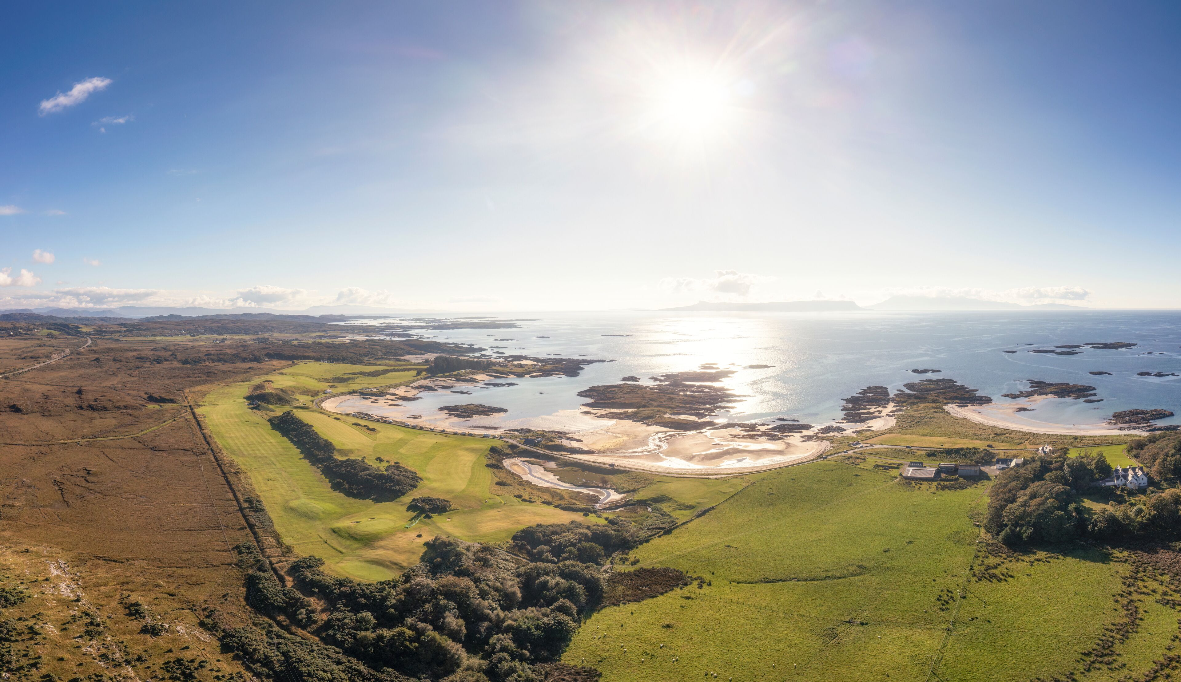 Aerial view of Traigh beach on sunny day, Scotland
