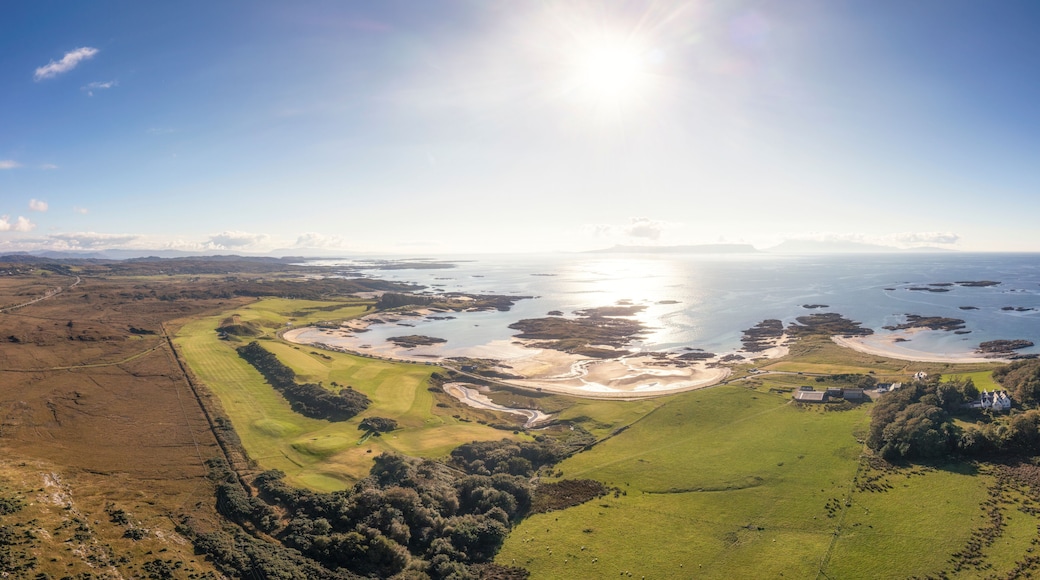Aerial view of Traigh beach on sunny day, Scotland
