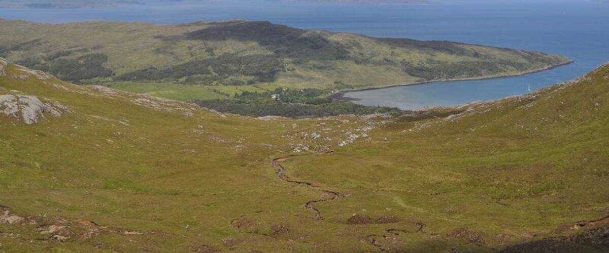 Corrie Dubh, Data from Geograph: Description: A view down to Kinloch and Corrie Dubh, this was my mapping area. ICBM: 56.998401319081, -6.3005579969223 Location: (about 2 km from) near to Kinloch, Highland, Great Britain.