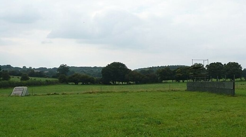 Field at Manor Farm On the old route of the footpath is this green-painted wall, which has lots of scuff marks on it. Then there appears to be a jump of some sort, with a similar green wall the same distance further to the left. What are they for? Some sort of competition arena?