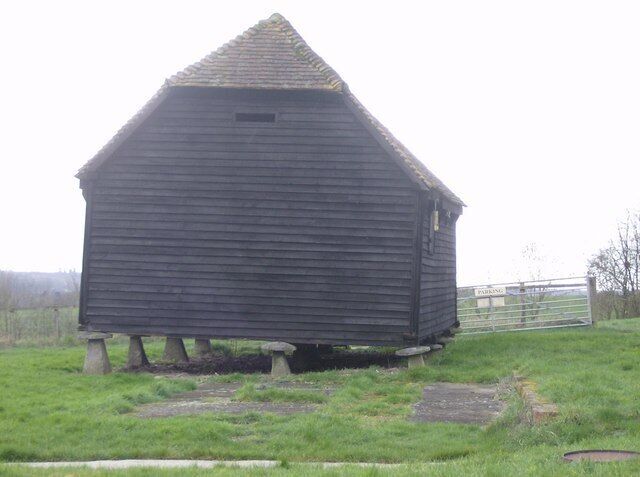 Barn on staddle stones at Rushall Manor Farm; a demonstration farm with a number of interesting buildings like this one used for education.