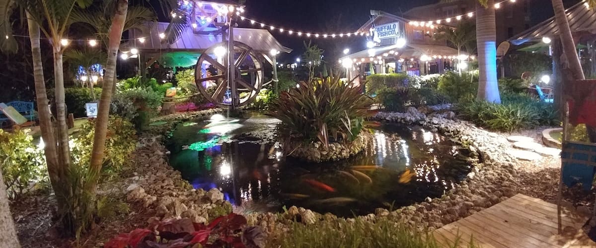 The Fish Hole at Lakewood Ranch is a fun and challenging 18 hole mini golf course with turtles, koi and informational signs about tropical plants and ocean fish.