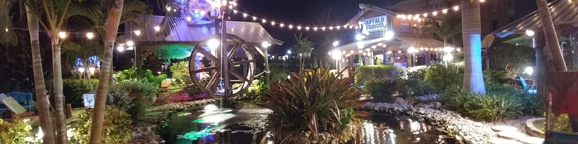 The Fish Hole at Lakewood Ranch is a fun and challenging 18 hole mini golf course with turtles, koi and informational signs about tropical plants and ocean fish.