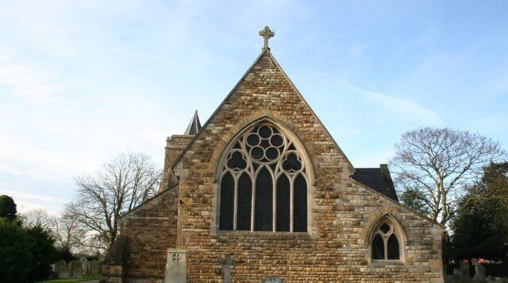 All Saints' church East window in a late 13th century Early English to Decorated gothic transitional style, by Michael Drury in 1858