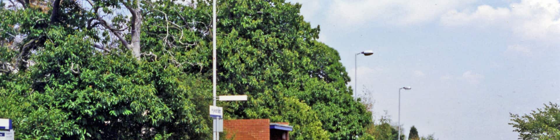 Hykeham station, Lincoln platform 1995. View eastwards, towards Lincoln: ex-Midland Nottingham - Newark Lincoln line. The westbound platform is behind, on the other side of the level-crossing
