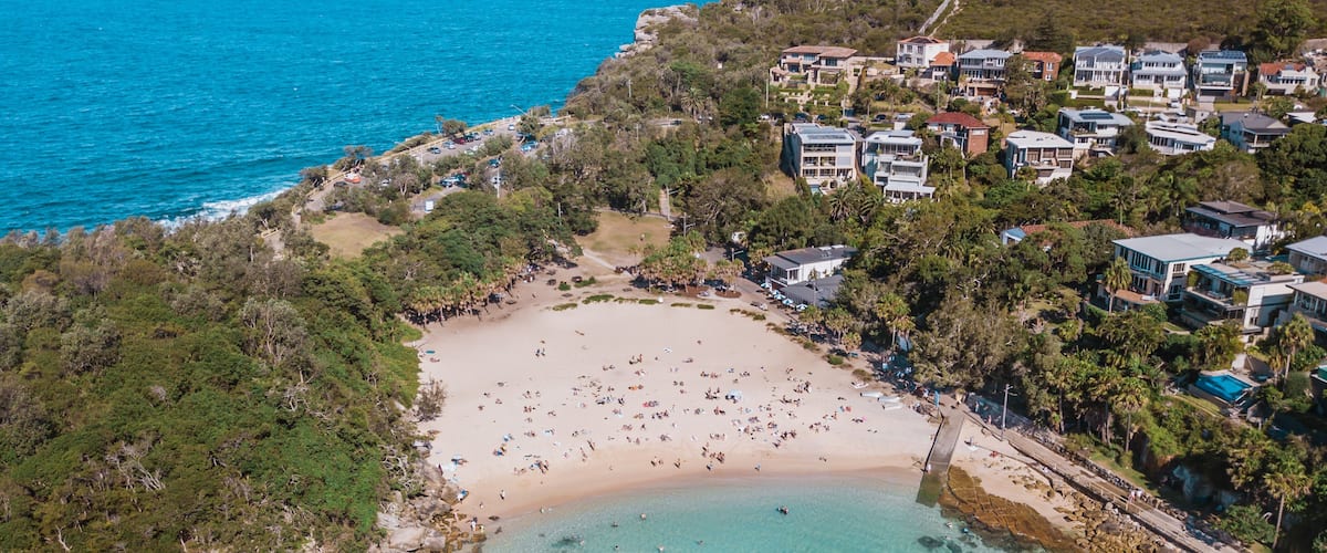 AUSTRALIA, Sydney: drone shot of Shelly Beach, in Manly.