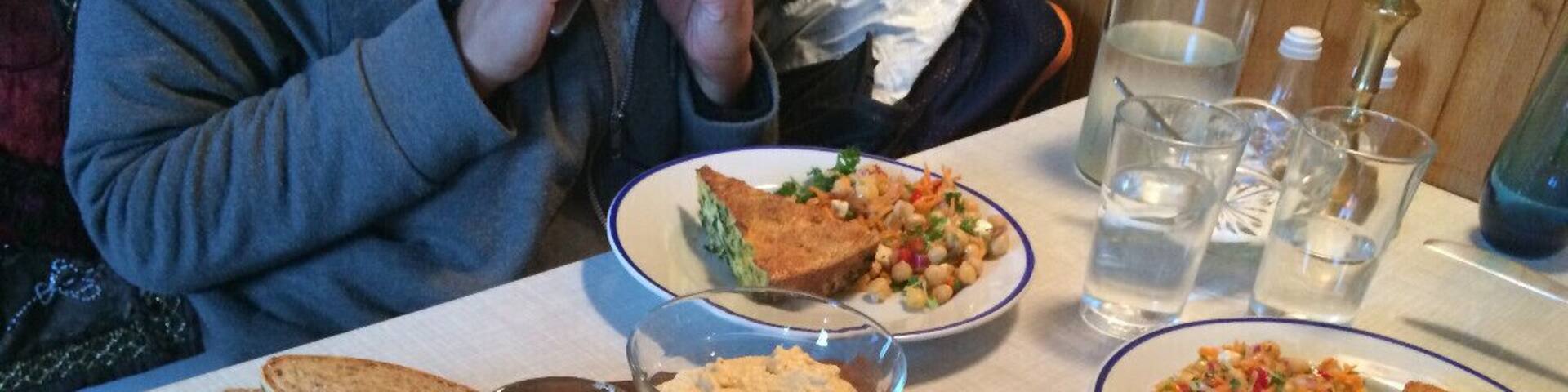 We stumbled upon this little café on our way to Ísafjörður from Patreksfjörður, and what a find! This was probably the best meal I've ever had in Iceland. We each had coffee, freshly-made quiche, chickpea salad, and garlicky hummus with fresh-baked bread. We also shared soup made with coriander and freshly-caught fish, and a piece of carrot cake. Filling and delicious, this fantastic meal cost a very reasonable ISK 3,300 ($29 USD) per person. #TroverDetour