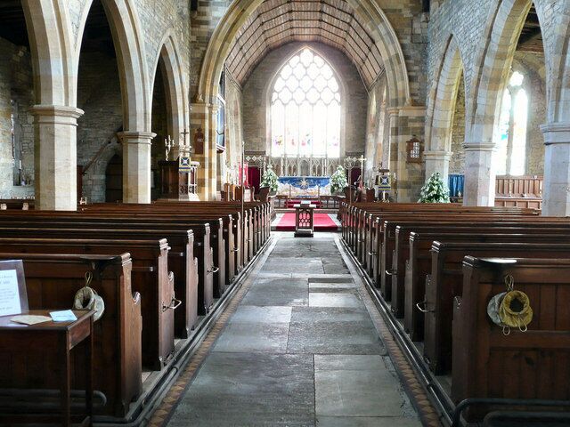 St George's parish church, Brailes, Warwickshire: interior of the nave, looking east to the chancel