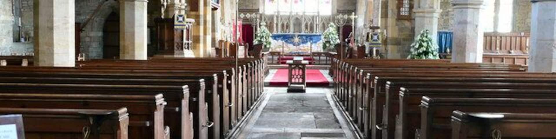 St George's parish church, Brailes, Warwickshire: interior of the nave, looking east to the chancel