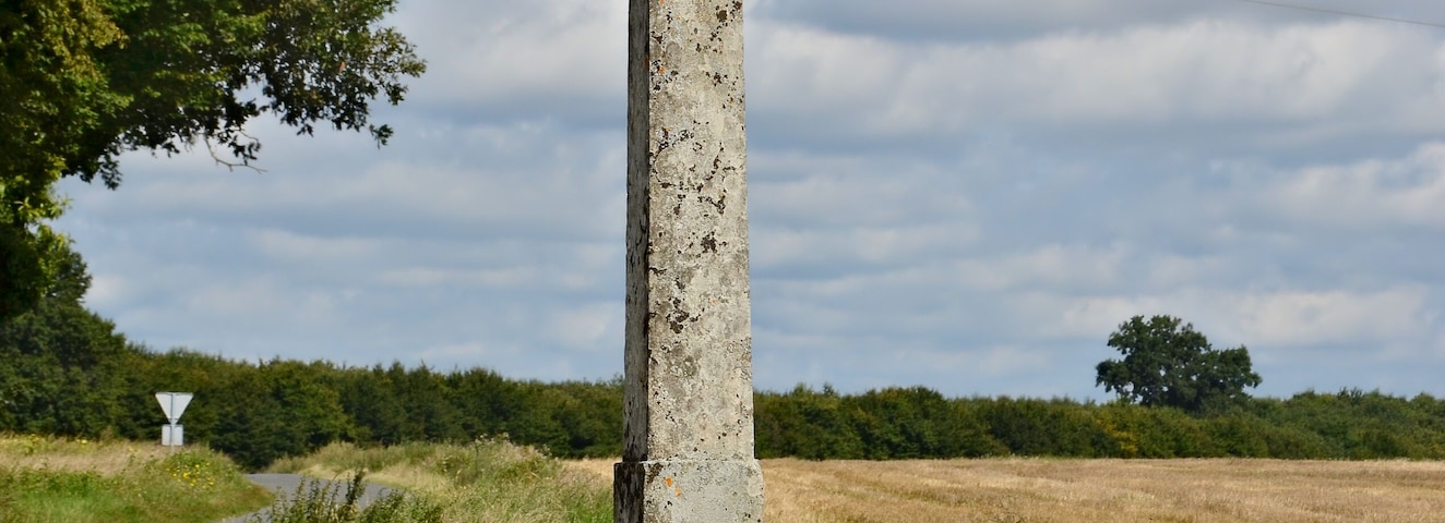 Wayside cross (Croix Boutelant), near road D 36, Savigné, Vienne, France.