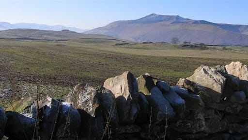 Field full of farm yard manure. The smell does not matter when the view is like this with Blencathra in the distance also known as saddleback and Eycott Hill in the middle left distance.