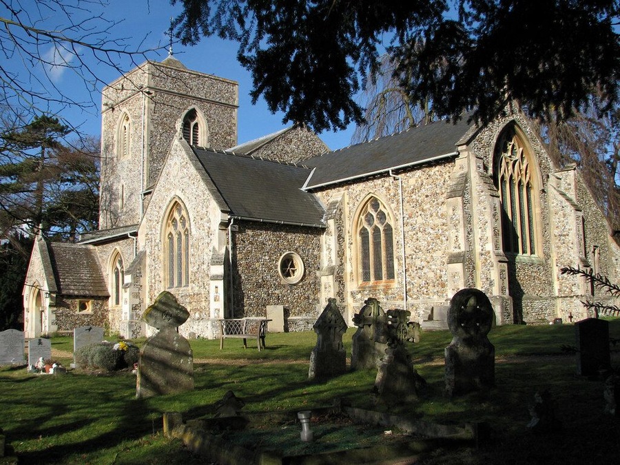 Holy Trinity parish church, Hildersham, Cambridgeshire, seen from the south