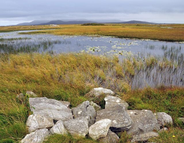 Loch Uiselan This loch has a dun in the middle which can be seen as the dark lump.